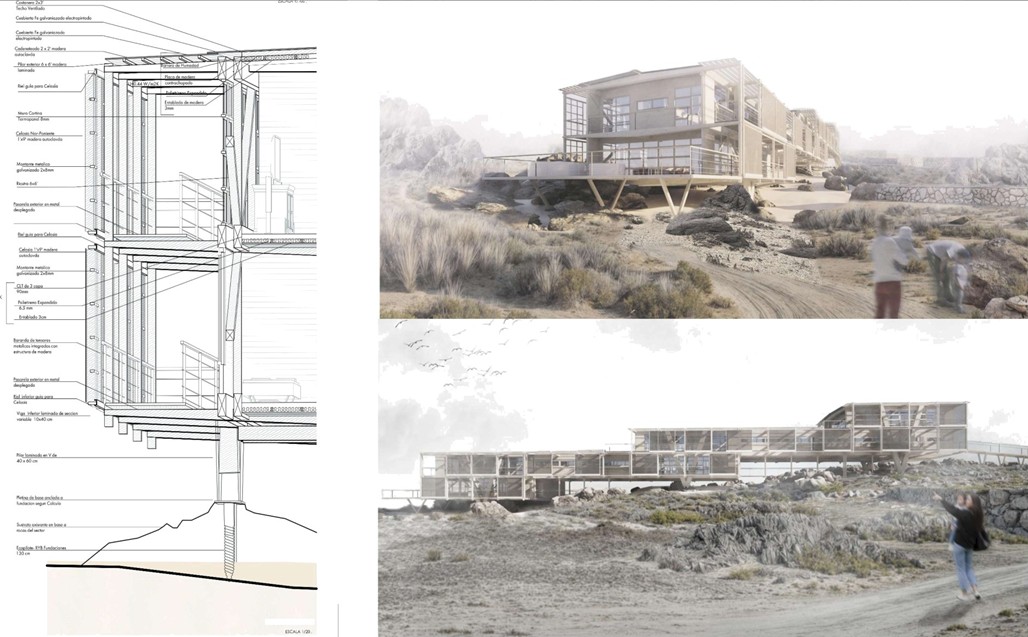 Detalle constructivo en madera laminada — proyecto de título PTMG